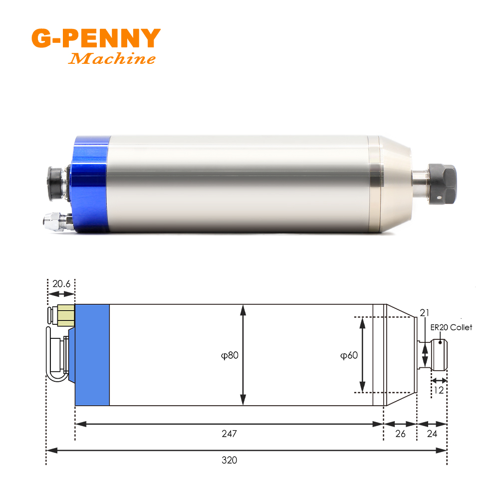 G-PENNY 2,2 кВт ER20 Металличе – обзор и цена Water Cooled Spindle