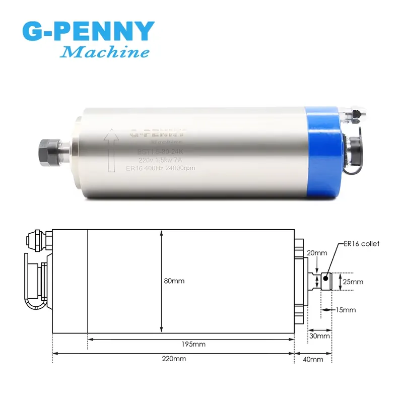 Шпиндель Gpenny 1.5 кВт ER16 D – обзор и цена Spindle Motor